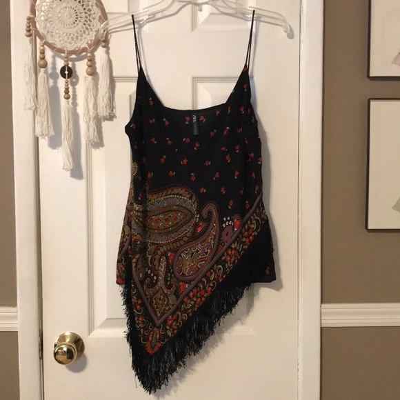 Zara multi paisley asymmetrical tank w fringe - Picture 1 of 6